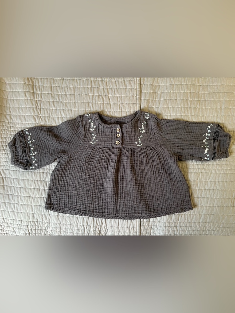 Jessica Simpson Girls' 18m Charcoal Gray Embroidered Gauze Top